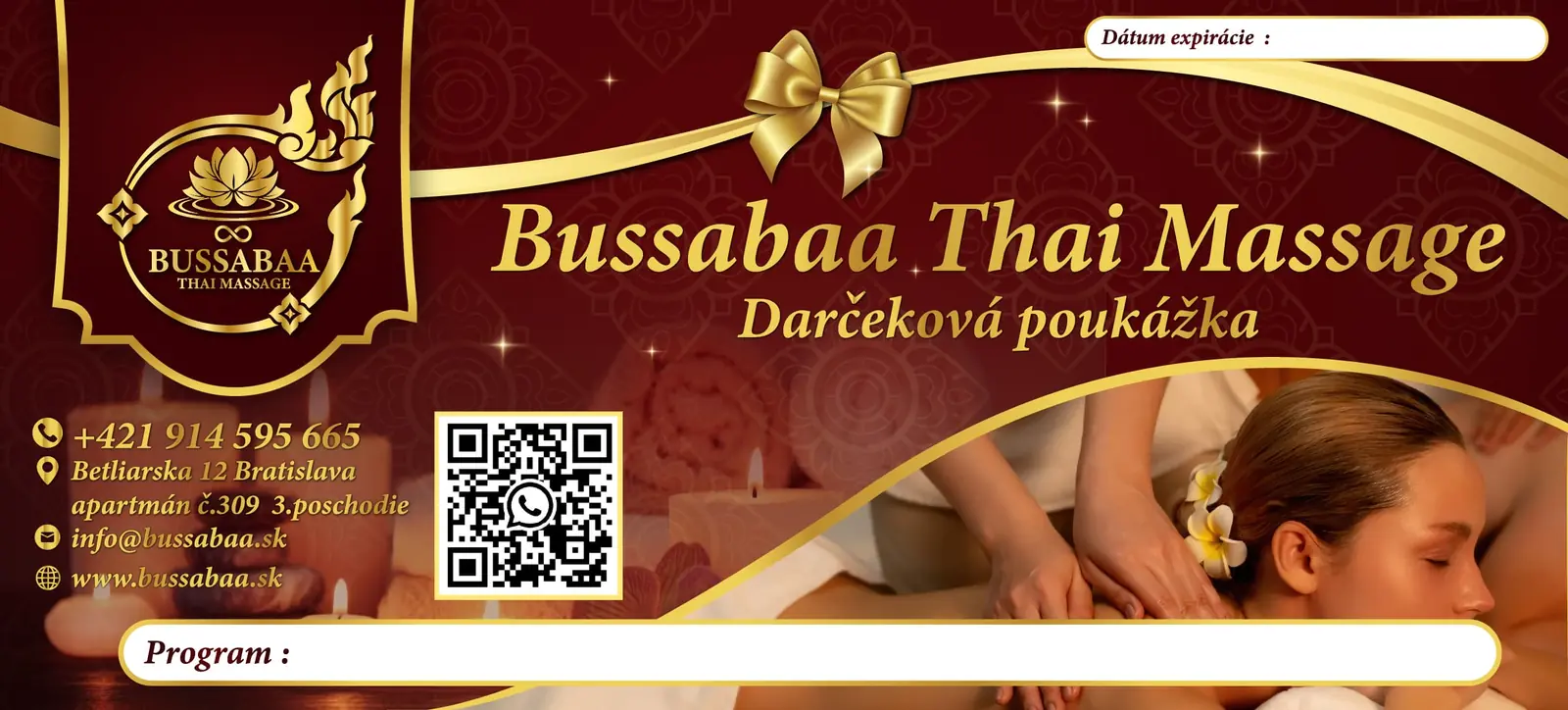 Darčeková poukážka Bussabaa Thai Massage